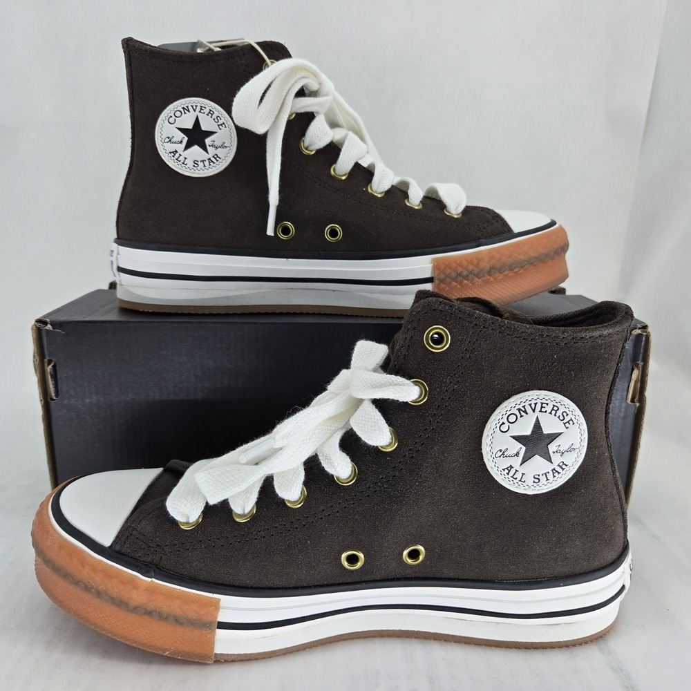 Converse CTAS Eva Lift Hi Fresh Brew Brown Suede Platform Kids 4 A13366C